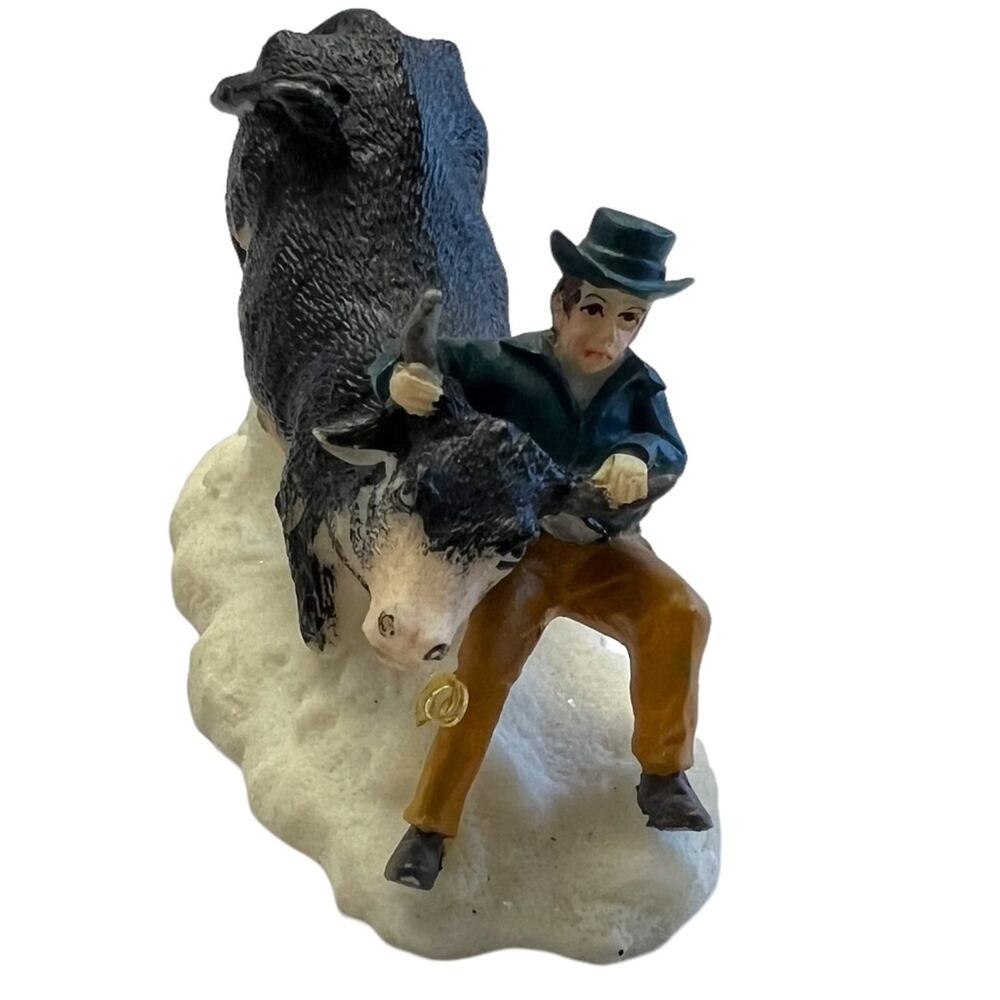 O’ Well Farmer wrangling bull steer Christmas village farm scene Figure Holiday